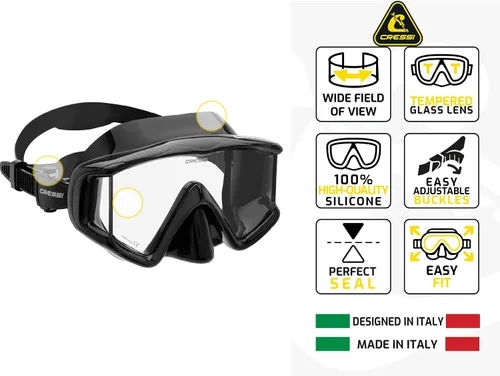Miniatura 3 de Cressi Máscara grande de visión amplia para buceo y esnórquel, falda de silicona suave para un excelente sellado - Pano 3: diseñado en Italia