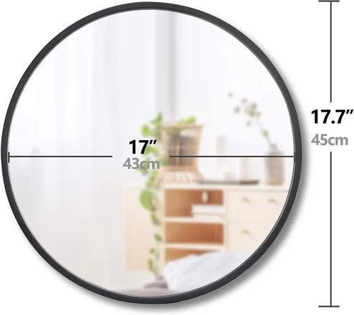 Miniatura 5 de SUPER DEAL Espejo redondo negro, espejo circular de 18 pulgadas para decoración de pared de baño, con marco de metal para baños, entradas, sala