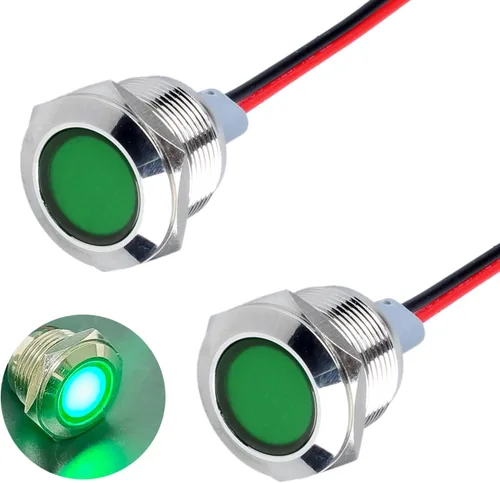 Miniatura 16 de 2 piezas de luz indicadora de metal de 16 mm, 110-220 V CA, 20 mA, impermeable IP67, lámpara piloto LED de cabeza plana con orificio de montaje