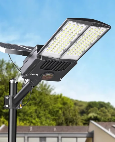 JAYNLT Y-10000W Luces de calle solares para exteriores, 750000LM 6500K Luces brillantes de estacionamiento comercial, Luces de inundación divididas