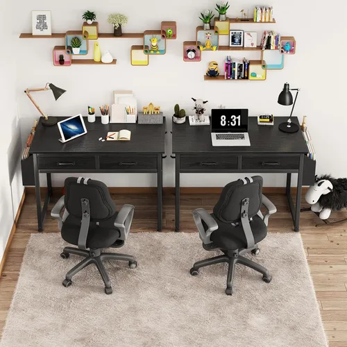 Miniatura 5 de DLisiting - Escritorio pequeño con cajones de tela para dormitorio, escritorio de 32 pulgadas para juegos con 2 cajones para espacios pequeños, mesa
