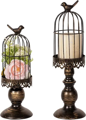 Portavelas de jaula para pájaros, portavelas vintage, centros de mesa de velas de boda para mesas, portavelas de hierro, decoración del hogar