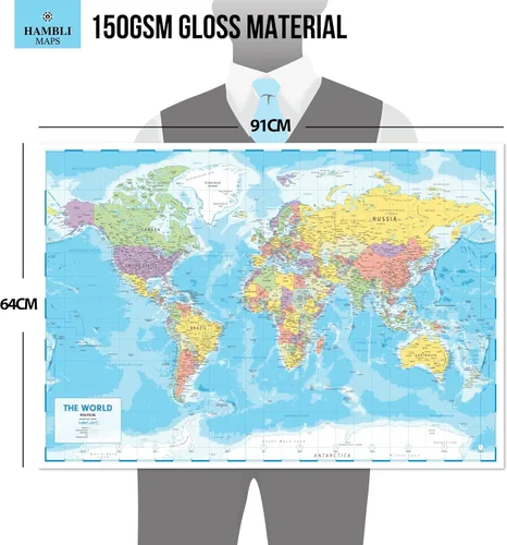 Miniatura 3 de Hambli Mapa del mundo para pared – Póster de mapa grande del mundo de 37 x 26 pulgadas – Arte de pared de mapa del mundo para aula, niños y viajes