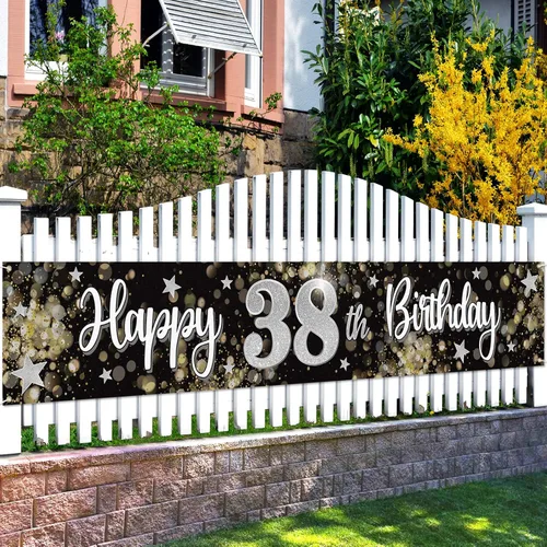Miniatura 30 de Decoraciones de feliz cumpleaños número 10, globo de estrella de ensueño negro y plateado grande cartel colgante de cumpleaños, suministros