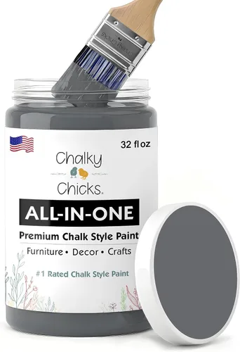 Miniatura 158 de Chalky Chicks - Pintura mate a la tiza, no requiere lijado, 4 onzas líquidas, color gris oscuro (Gun Metal Gray), para muebles, pintura sin Gris