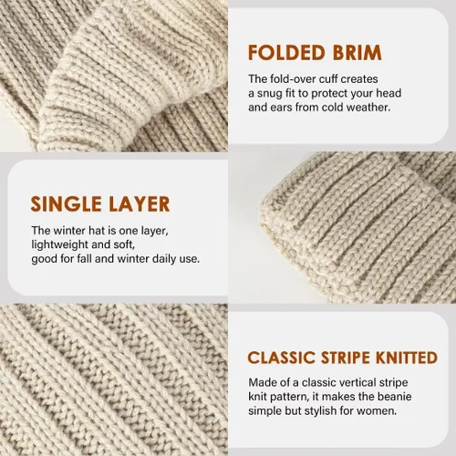 Miniatura 6 de SENPUKI Gorros de punto de invierno para mujer, gorro grueso para la nieve