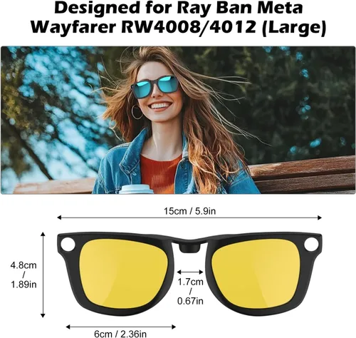 Miniatura 3 de 2 clips polarizados para Ray-Ban Meta Wayfarer y Gen 2 (RW4008/RW4012, talla L, 53-22), clip fotocromático para protección UV Meta Wayfarer Gen 2