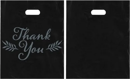 Miniatura 8 de Houseables Bolsas de mercancía Thank You, bolsa de compras al por menor, 16 x 18 pulgadas, 100 unidades, 1.75 mil de grosor, negro, blanco, asas