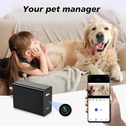 Miniatura 6 de NJINALW Cámara de carga inteligente inalámbrica, mini cámara WiFi HD 1080P con visión nocturna, diseño de doble puerto (USB + tipo C) - Micro cámara