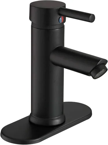 Grifo de lavabo de baño negro con una sola manija de un agujero, grifo de baño de latón, tocador de baño, montaje en cubierta comercial con manguera