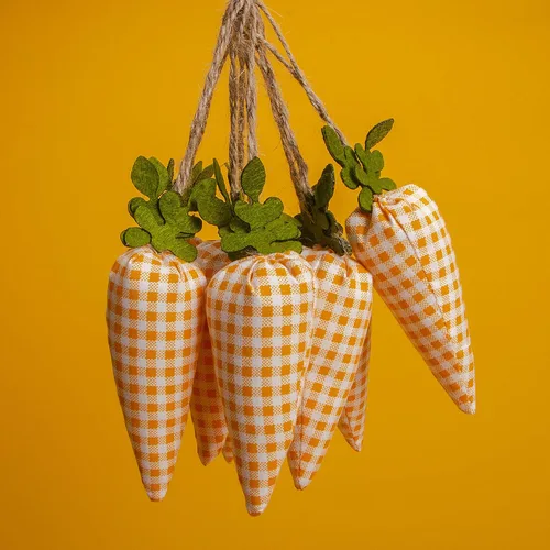 Miniatura 5 de 16 adornos colgantes de zanahoria de Pascua, patrón de estampado a cuadros, mini zanahoria artificial, adornos colgantes para fiesta de Pascua