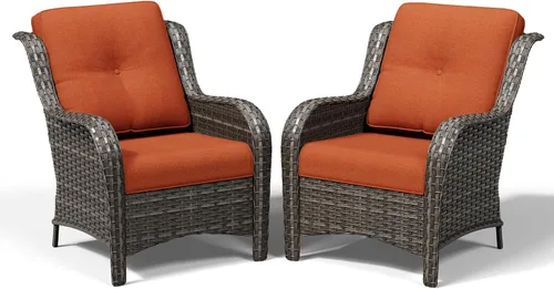 Miniatura 51 de Joyside Juego de 2 sillas de mimbre para exteriores, sillas de comedor de mimbre de polietileno con cojines de asiento de 4 pulgadas
