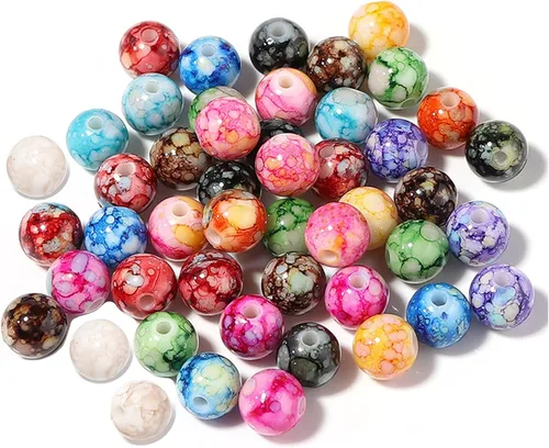200 cuentas de cristal acrílico para hacer joyas, cuentas redondas sueltas, dijes, patrones de tinta para pulseras, aretes, collares, anillos,