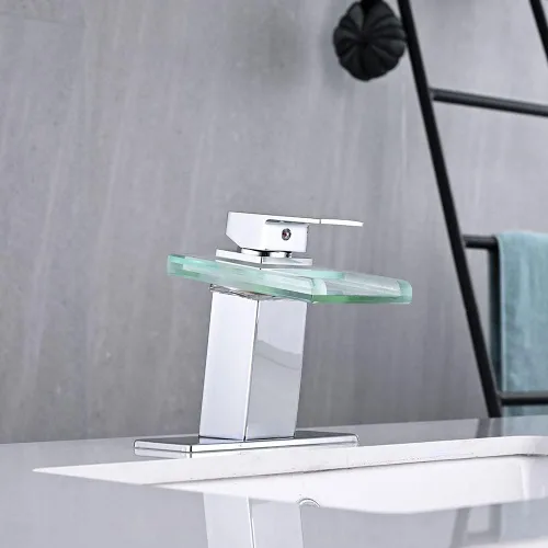 Miniatura 7 de AVSIILE Grifo LED para lavabo de baño, cascada cromada, mango de un solo agujero, 1 agujero con drenaje desplegable de metal y 2 líneas de Cromo