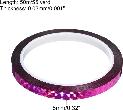 Miniatura 2 de PATIKIL Cinta prisma de 0.3 pulgadas x 55 yardas, adhesivo reflectante holográfico metalizado para detallar decoración de pared, arte, rosa Rosa Rojo