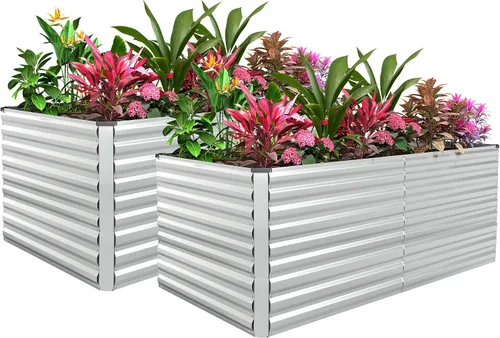 Miniatura 9 de Cama de jardín elevada con enrejado de arco para plantas trepadoras, cama de jardín elevada galvanizada, jardineras al aire libre para verduras