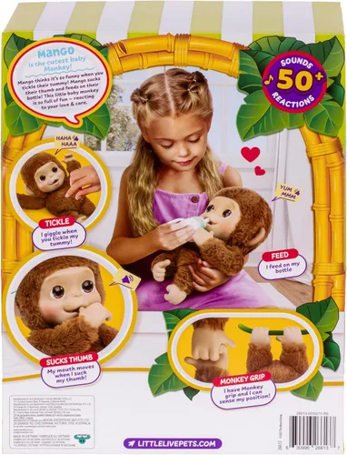 Miniatura 2 de Little Live Pets My Baby Monkey "Mango" con biberón, juego de animales interactivos y suaves para niños de 4 años en adelante, más de 50 sonidos