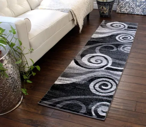 Masada Rugs, Stephanie Collection - Alfombra de área moderna y contemporánea, 1103, gris, blanco, negro (2 pies x 7 pies 3 pulgadas)