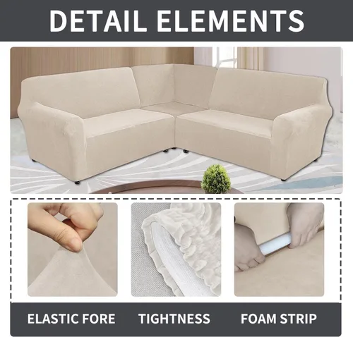 Miniatura 4 de MIFXIN Fundas para sofá modular de esquina de 5 plazas en forma de L, 3 piezas, terciopelo elástico, suave, lavable, protector de sofá para sofás