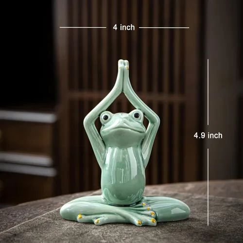 Miniatura 6 de OwMell Rana Zen de Cerámica para Decoración, Estatua de Rana en Pose de Yoga para Meditación Cerámica para Decoración Zen del Hogar - Namaste