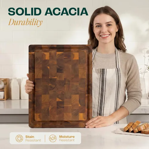 Miniatura 9 de Yes4All Tablas de cortar de acacia duraderas para cocina, [17''L x 13''A x 1.5" de grosor] Tabla de cortar de veta final mediana, tablas de cortar