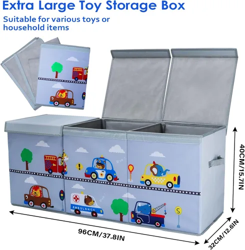 Miniatura 3 de decalsweet Caja de juguetes para niños, caja de almacenamiento de juguetes Oxford plegable con asas para niños, organizador de juguetes extra grande