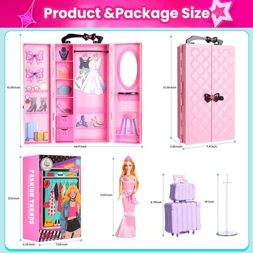 Miniatura 3 de UCanaan Juego de ropa y accesorios para muñecas de 180 piezas, vestidos de princesa, vestidos, tops, pantalones, zapatos, perchas, armario
