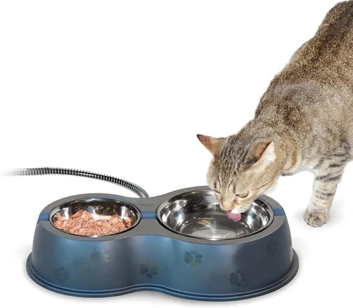 K&H Pet Products Cuencos exteriores con calefacción para comida y agua de gatos, estación de alimentación Thermo-Kitty Café para gatos callejeros,