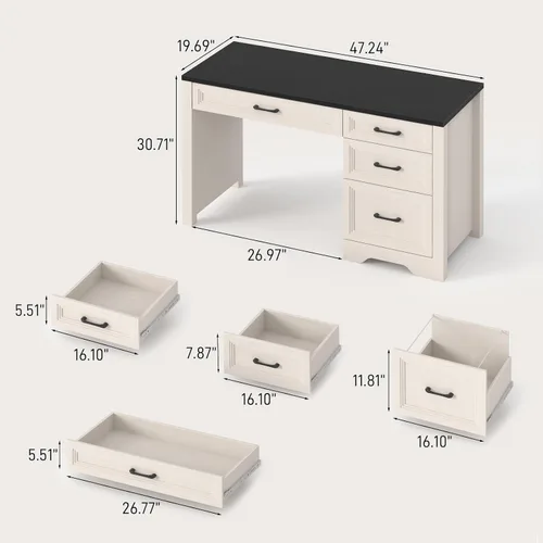 Miniatura 2 de Vabches Escritorio ejecutivo de granja con cajones, escritorio de oficina en casa con cajón de archivos, escritorio de madera para computadora