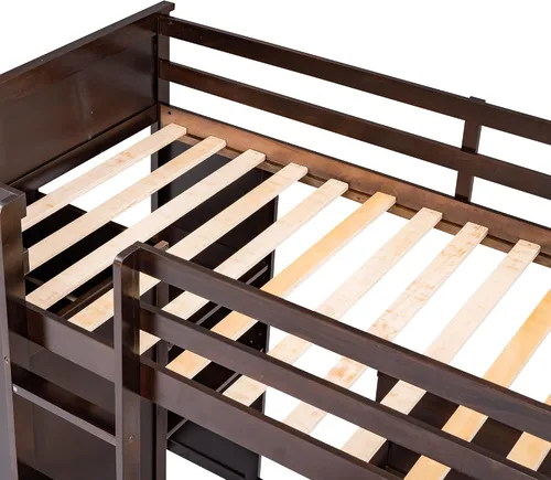 Miniatura 9 de Cama tipo loft multifuncional de tamaño individual con una cama y escritorio independientes, cama tipo loft de madera maciza con estantes y armario