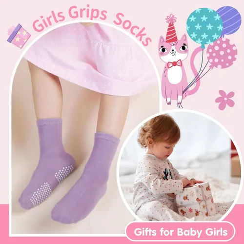 Miniatura 5 de Welwoos Baby Girls Toddlers Grips Socks Kids Non Slip Anti Skid Cotton Socks with Grippers 12 Pairs