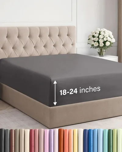 Sábana bajera ajustable extra profunda tamaño completo – Sábana bajera individual de lujo para hotel únicamente – Se adapta fácilmente a colchones