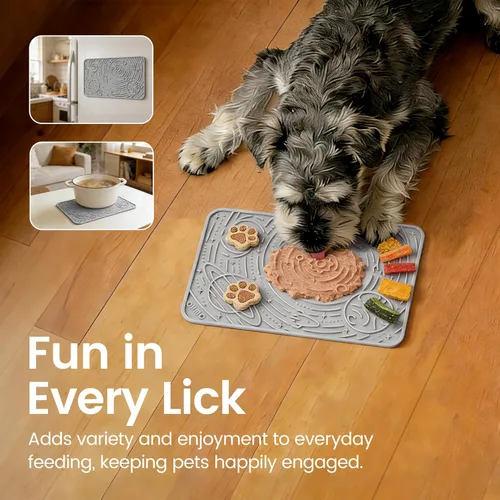 Miniatura 4 de OHMO Alfombrilla para lamer perros y gatos, (Ash+Beige, 2 piezas, 9.8 x 5.9 pulgadas), diseño de galaxia, alimentador lento con ventosas, mantenlos
