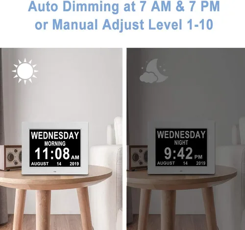 Miniatura 2 de Aowasi [Actualizado de 10 pulgadas] Reloj digital con calendario de día con atenuación automática y 8 opciones de alarma, extra grande, sin