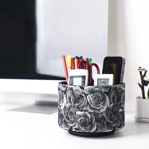 Miniatura 7 de Organizador redondo de cuero para suministros de arte, soporte para control remoto, rotación de 360 grados, soporte multifuncional para lápices, 4