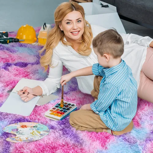 Miniatura 7 de AROGAN Alfombras de área suaves de arco iris para habitación de niñas de 6x9 pies, alfombras esponjosas de dormitorio para niñas, alfombra