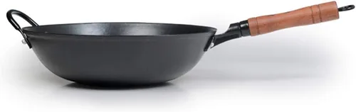 ZhenSanHuan - Woks de hierro fundido y sartenes para freír, sin revestimiento, apto para inducción, parte inferior plana (12.6 pulgadas)