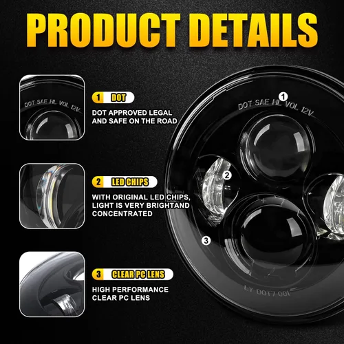 Miniatura 4 de Faro LED negro de 7 pulgadas aprobado por DOT compatible con motocicletas Tour, FLD, Softail Heritage, Street Glide, Road King, Electra Glide