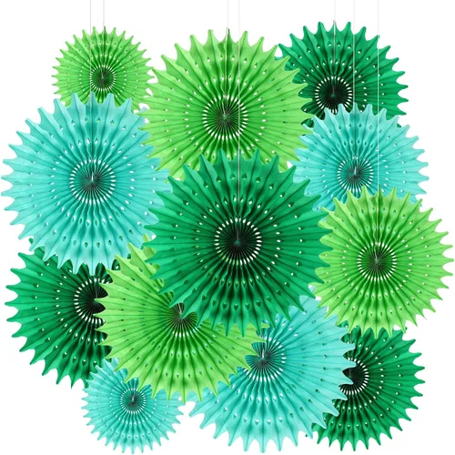 Miniatura 16 de 12 Piezas Abanicos de Papel Azul Decoraciones de Fiesta Decoraciones de Flores de Papel de Seda para Niña Cumpleaños Groovy Baby Shower Boda