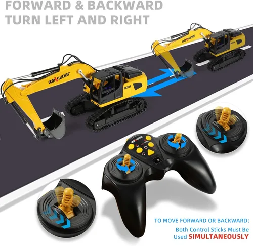 Miniatura 4 de Excavadora de control remoto para niños, vehículo de construcción de cubo de metal, incluye 2 baterías recargables para más de 40 minutos de juego