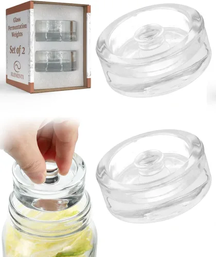 Elementi Juego de 2 pesas de fermentación – Pesas de vidrio de fácil agarre para fermentación, peso perfecto para decapado y enlatado para frascos