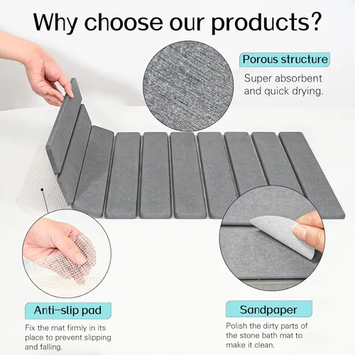 Miniatura 4 de Cuckan Alfombrillas de Baño Plegables de Piedra para Baño Súper Absorbentes de Tierra de Diatomeas Alfombrilla de Baño de Secado Rápido Alfombrillas
