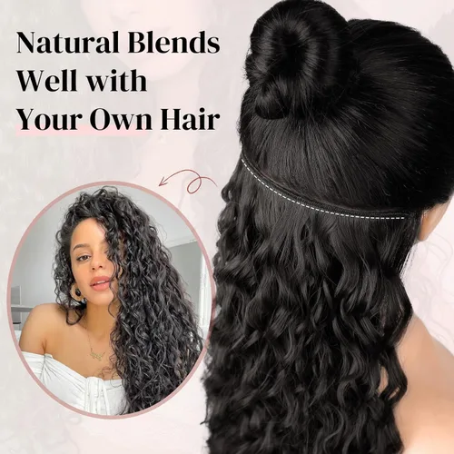 Miniatura 5 de LONAI Extensión de Cabello, 9 piezas, 56 cm de largo, castaño, extensiones de cabello rizadas con pinza, LN002, extensiones de cabello sintético