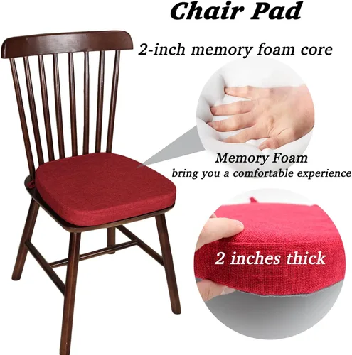 Miniatura 3 de Cojines para sillas de comedor con lazos, almohadilla gruesa de espuma viscoelástica para asiento de interiores, cojín de comedor con funda lavable