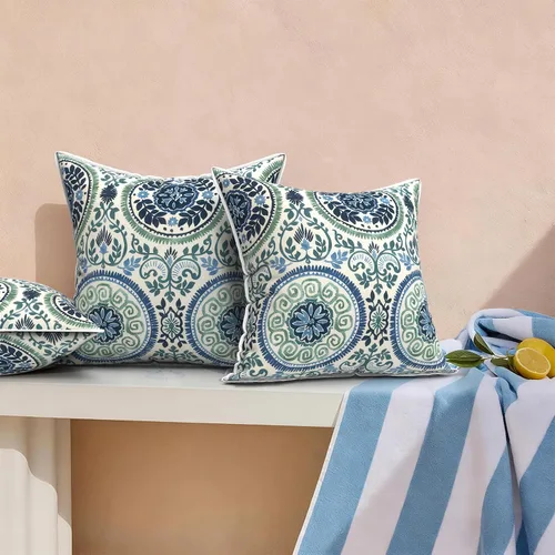 Miniatura 677 de Juego de 2 almohadas para exteriores de 16 x 16 pulgadas, repelentes al agua con interiores, para muebles de patio, hogar, jardín, geometría bohemia