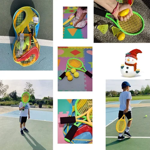 Miniatura 6 de Raquetas de tenis para niños con bolsa de transporte, pelotas de entrenamiento suaves y pájaros de bádminton, juego de regalo de raquetas de tenis