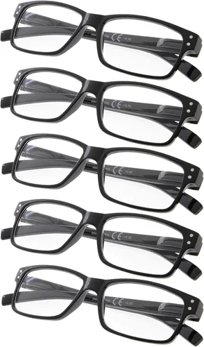 Gafas de lectura, 5 unidades, bisagras de resorte para mujeres y hombres, color negro sin fuerza Negro (5-Pack Black)