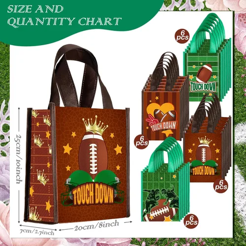 Miniatura 2 de Estune Paquete de 24 bolsas de mano de fiesta de fútbol con asas, bolsas reutilizables no tejidas para golosinas, bolsa de regalo deportiva