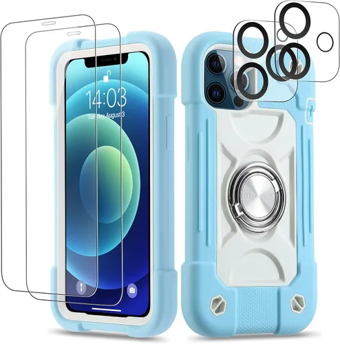 Miniatura 72 de Funda para iPhone 11 de 6.1 pulgadas con soporte de anillo, con 2 protectores de pantalla de vidrio, resistente a los golpes, resistente a