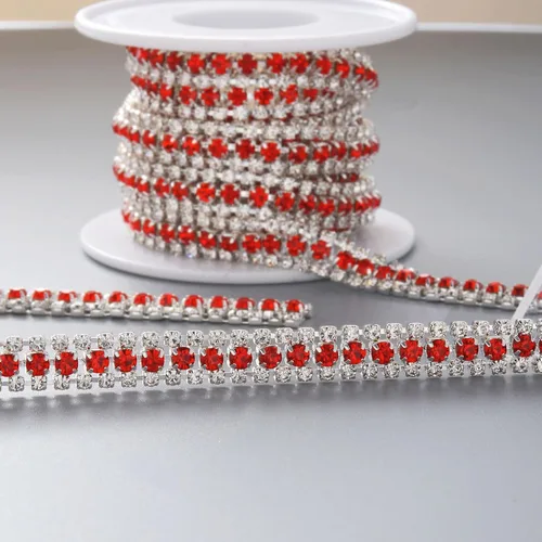 Miniatura 5 de Jerler Cadena de cierre de diamantes de imitación de 3 filas de 5 yardas para manualidades, bodas y decoraciones de ropa (rojo)
